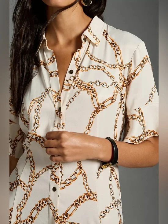 Anthropologie Maeve Chain Printed Short Sleeve Shirt Maxi Dress NWT - Picture 3 of 15